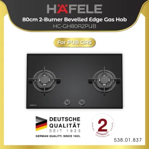 Hafele 80cm 2-Burner Bevelled Edge Gas Hob HC-GH80A2PUB