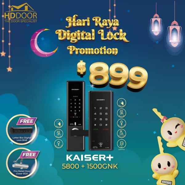 Hari Raya Kaiser+ 5800 Digital Door Lock and Kaiser+ 1500GNK Digital Gate Lock Bundle