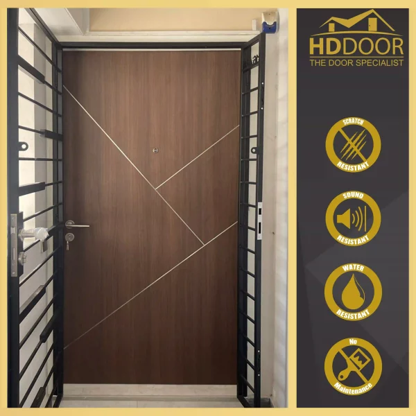Single Tone Laminate Main Door with Stainless Steel Strip