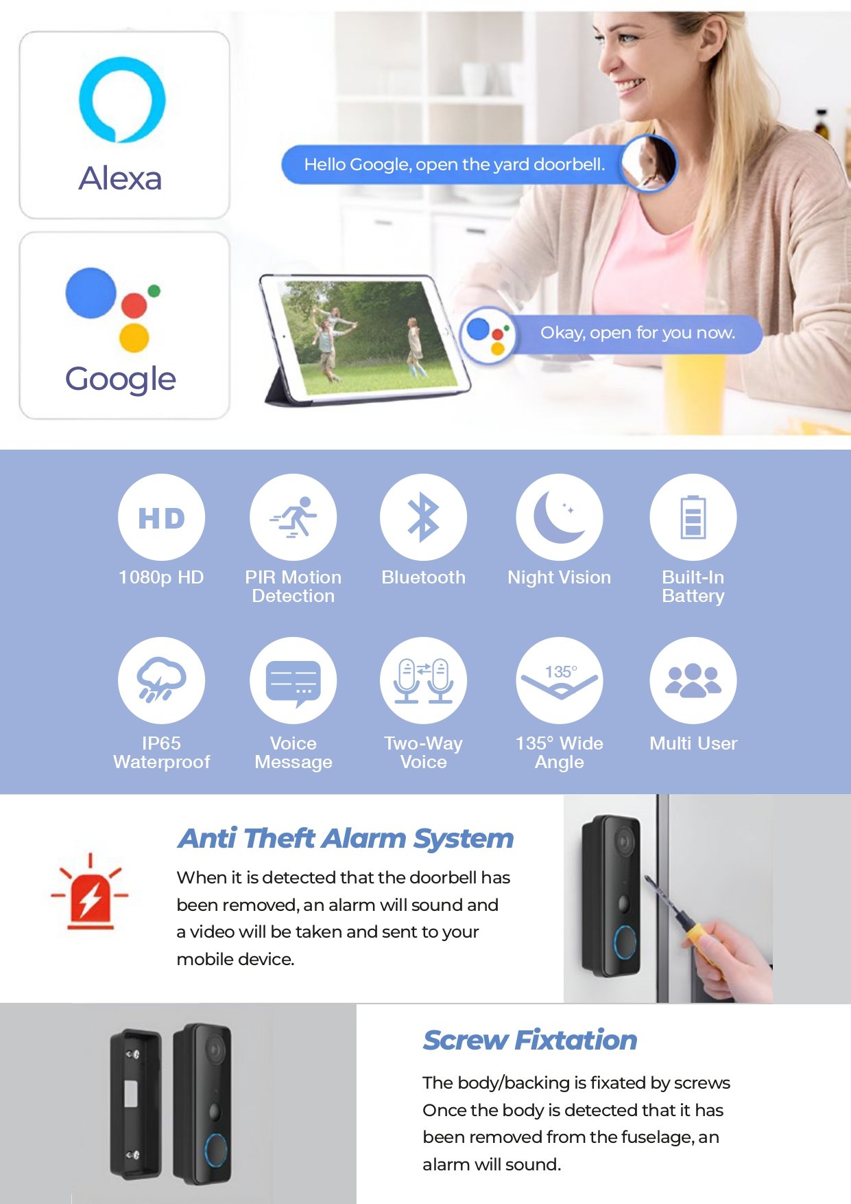 Tuya Gjt Smart Video Doorbell Floureon Wireless Doorbell Night